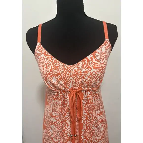 Tommy Bahama Orange White Floral Sundress XS Cotton Spaghetti Strap Resort Dress - Picture 3 of 8